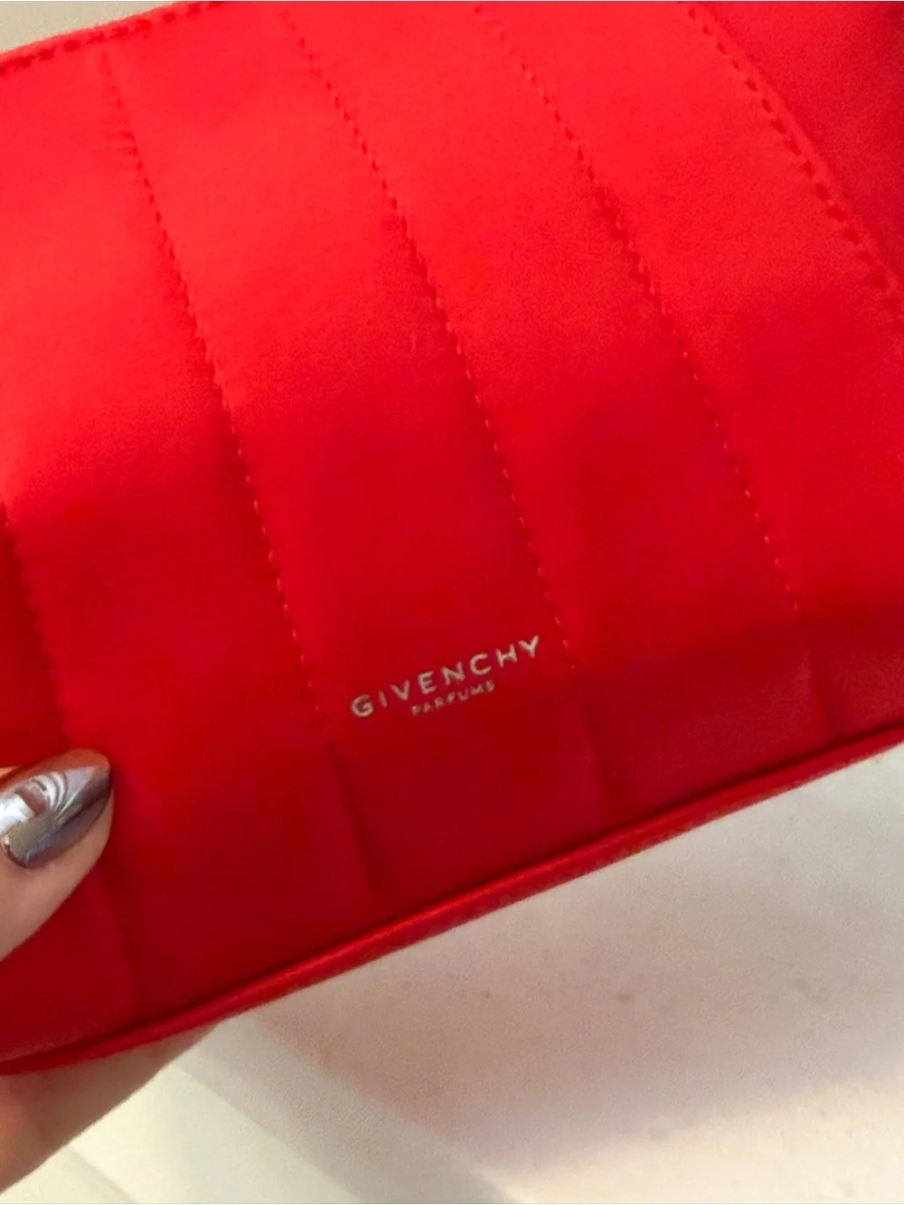 Red Quilted givenchy perfumes nwot Cosmetic zipper Pouch with Silver Logo